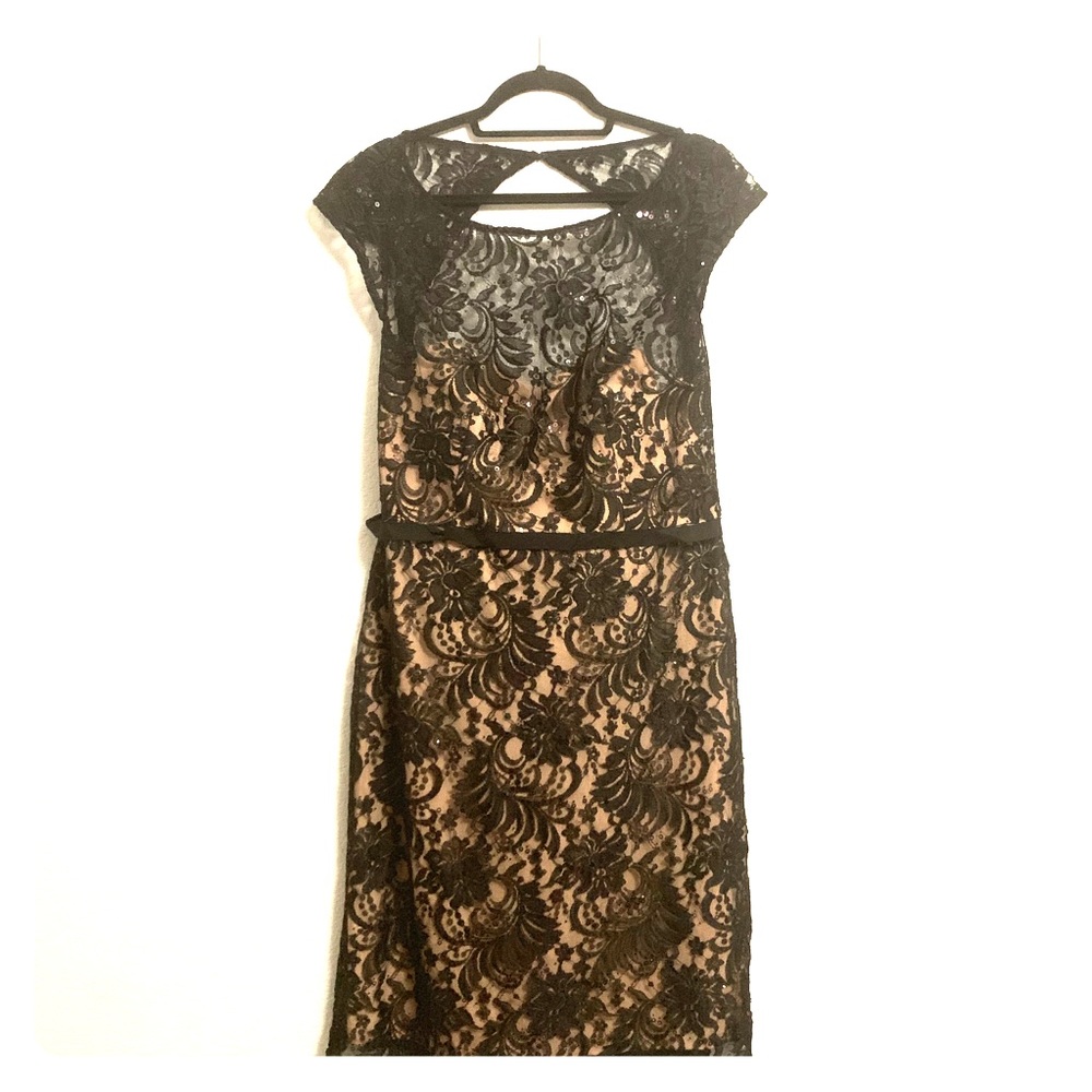 Illusion Lace Plus Size Cocktail Dress with Ribbon